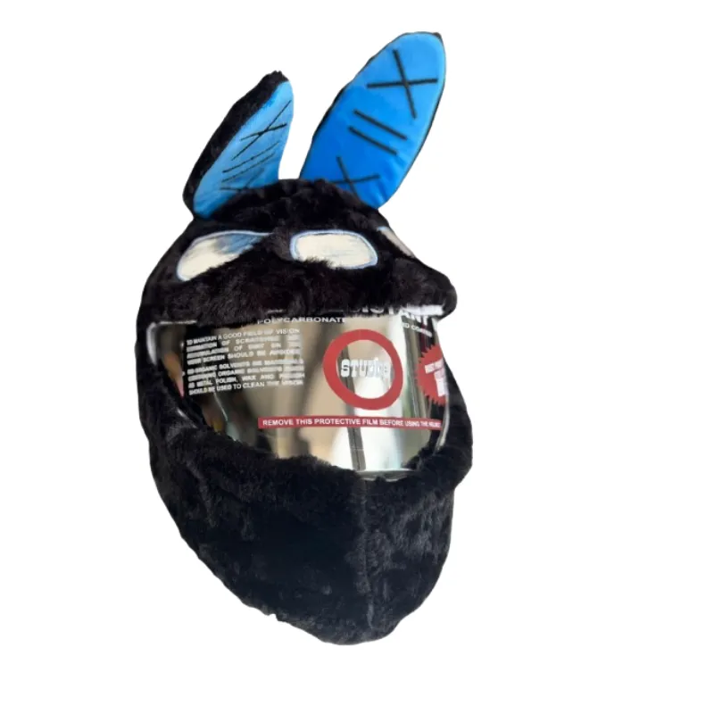 FUNDA CASCO CONEJO NEGRO OREJAS AZULES